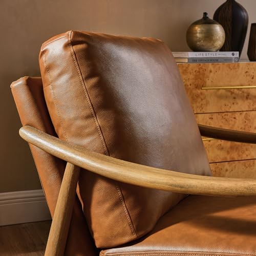 Modway Langford Faux Leather Upholstered Armchair – Mid-Century Modern Armchair with Wood Frame – PU Leather Accent Chair for Living Room or Bedroom - Image 5