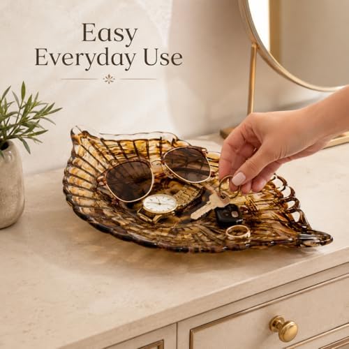 Hand Blown Glass Seashell Fruit Bowl,Gradient Decorative Glass Bowl for Kitchen Countertop,Coastal Seashell Serving Tray for Fruit Snacks,Art Table Centerpiece for Beach House Kitchen Decor (Brown) - Image 3