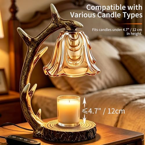 BAUSATZ Candle Warmer Lamp, Candle Light Warmer, Candle Lamp Warmer, Candle Warmer with Timer, Birthday Gifts (Resin Reindeer Antler Design) C - Image 4