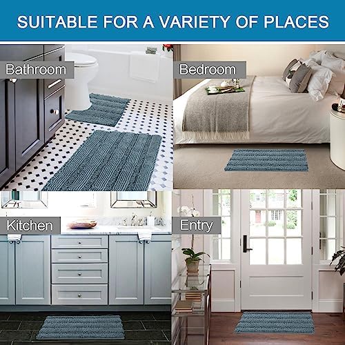 H.VERSAILTEX Bathroom Rugs Bath Rug Set 2 Piece Bathroom Contour Rug Toilet Mat Sets Non Slip Contour Bath Rug Ultra Thick Water Absorbent Striped Bath Mats(36" x 24" Plus 20" x 24" U, Stone Blue) - Image 6
