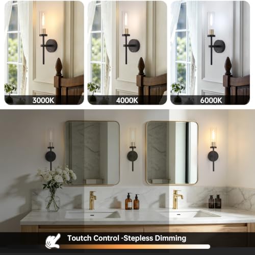 Shenmoyl Set of 2 Wall Sconces, 5200 mAh Battery Operated Wall Sconce with 3 Colors & Remote Control, Black Gold Rechargeable Wall Lamp with Clear Glass Shade for Bedroom, Bathroom, Stairwell, Hallway - Image 3