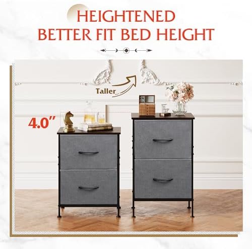 WLIVE Night Stand Set 2, Dresser and Nightstand Sets, Nightstands for Bedroom with 2 Fabric Drawer, End Tables Bedroom Furniture Set, Closet, College Dorm, Dark Grey - Image 4