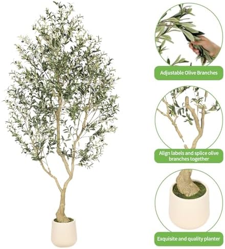Realead 8ft Faux Olive Tree with Tall Exquisite Planter - Image 5