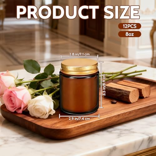 12 Pack 8 oz Rose Sandalwood Scented Soy Candles, Bulk Glass Jar Candles, Aromatherapy Candles for Home, Office, Wedding, Party & Gifts - Image 2