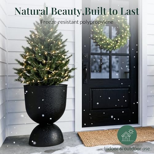 KOL Plastic Planters, Black Urn Planters 2 Pack, 18 Inch+23 Inch - Image 3