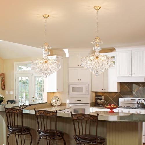 WUZUPS 6-Light Crystal Chandelier Pendant Ceiling Light Modern Lighting Fixture for Bedroom Hallway Bar Kitchen Bathroom, H 25.6" W21.7, E12 Base, Gold - Image 7