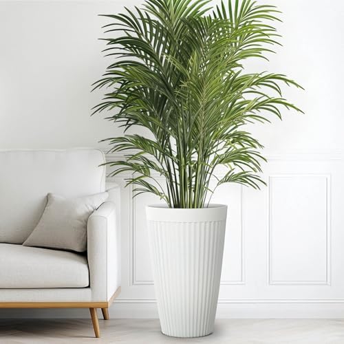 Autodaya 20" Tall Fluted Resin Planters Set of 2 with Drainage Holes - Image 3