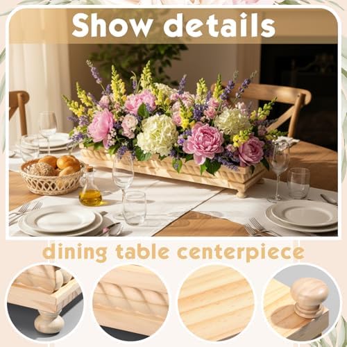 AceOrbit Large Long Wooden Dough Bowl, Spring Decorative Wooden Tables Centerpiece Tray, Riser Rustic Dough Bowl, Farmhouse Centerpiece Tray for Table Living Room Dining Gift(24",Wood) - Image 6