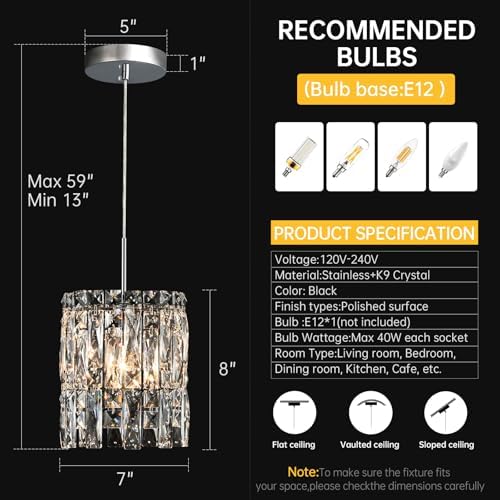1-Light Modern K9 Crystal Pendant Lights Kitchen Island, Chrome - Image 4