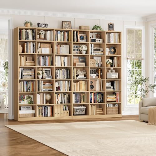 HOSTACK 86" H Triple Wide Bookshelf and Bookcase, 7 Tier Tall Bookshelf with Storage, Large Bookcase with 21 Open Display Storage Shelves, Book Shelf Media CD DVD Storage for Living Room, Light Wood - Image 4