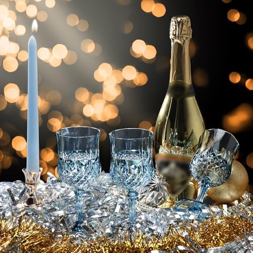 XUWAIDSGN 16 Pcs 7oz Plastic Vintage Wine Glasses Drinking Glasses Unbreakable Wedding Glassware Crystal Water Goblets Reusable Drinkware Vintage Champagne Flutes(16, Blue) - Image 4