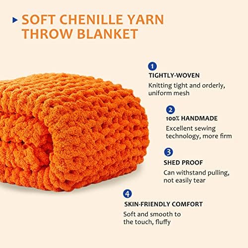L'AGRATY Chunky Knit Throw Blanket for Couch 72'' x 84'' Knit Throw, Orange - Image 2
