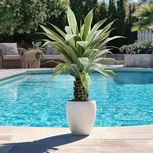 Artificial Agave Plant Potted Plants for Indoor Outdoor Fake Agave Tree in Pot Realistic Faux Tree with 42 Leaves for Home Living Room Office Garden Front Porch Patio Decor (51inch-1 Pc Potted Yellow) - Image 6