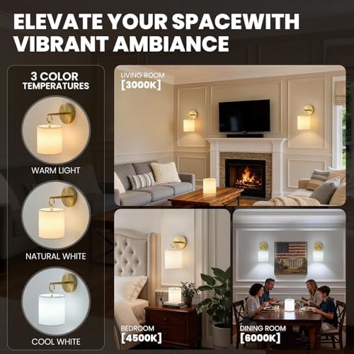 Detachable Wall Sconces Battery Operated With Hanging Hook,10000mah Battery Operated Wireless Wall Sconces Set of Two,12 RGB Gold Sconce With Remote,Renter Friendly Wall Lamps for Living Room,Bedroom - Image 5