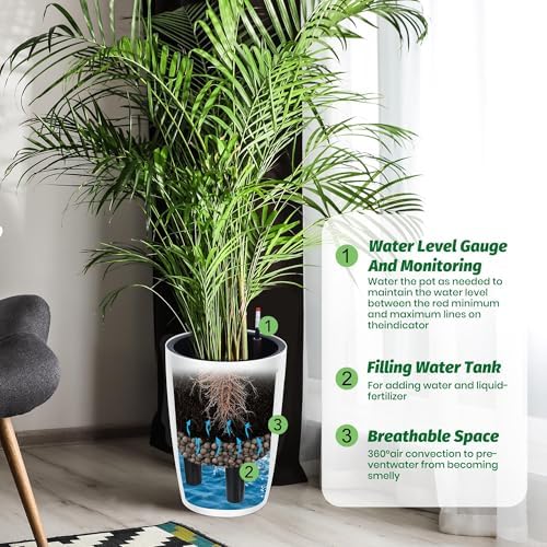 16" Tall Planter Set of 2, Self Watering Pots, Large Planter for Outdoor - Image 2