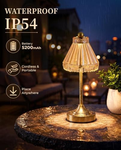 Cordless Small Table Lamp, 5200mAh Rechargeable Glass Lamp - Image 4