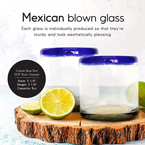 Cobalt Blue Rim 8 oz DOF Rock Glasses (set of 6), Recycled Glass, Lead-free, Toxin-Free (DOF Rocks) - Image 2