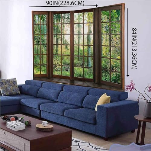Green Forest Window Tapestry Natural Scenery Tapestry for Bedroom 90"x 84" - Image 4