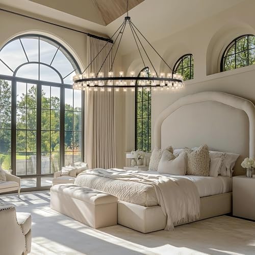 70 Inch Black Wagon Wheel Chandelier with Crystal Shade, 72 Lights, Modern Farmhouse Style, Ideal for Dining Room, Kitchen, Entryways - Image 6