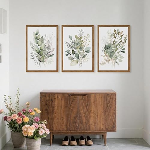 AVECCO 3 Pieces Green Watercolor Botanical Framed Canvas Wall Art 20x30 in - Image 3