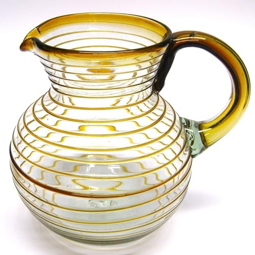 Amber Spiral 120 oz Large Bola Pitcher, Recycled Glass, Lead-free, Toxin-Free (Pitcher) by MexHandcraft