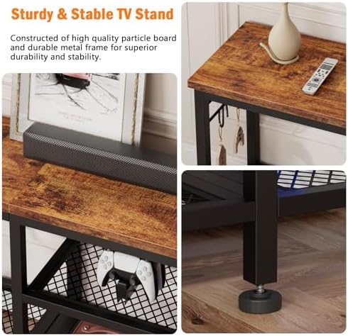 Furologee TV Stand for TVs up to 55 Inch, Entertainment Center with Open Storage Shelves, Media Console Table with Soundbar Shelf for Living Room, Bedroom, Rustic Brown - Image 6