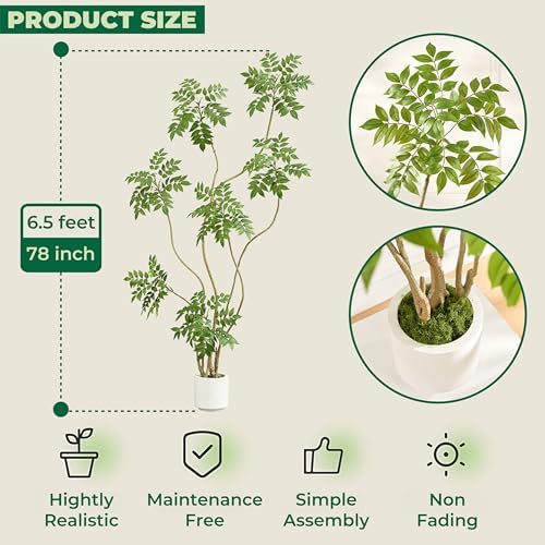 FloraFairy 6.5FT Artificial Sumac Tree in White Pot, Indoor Faux Plants - Image 4