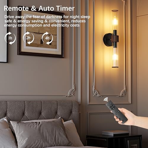 Morauroral Black Walnut Battery Operated Wall Sconces Set of 2 - Image 6