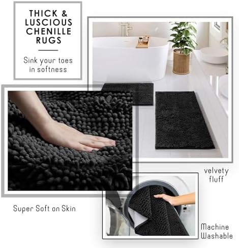 Clara Clark Black Bathroom Set, Bathroom Sets with Shower Curtain and Rugs - Image 5