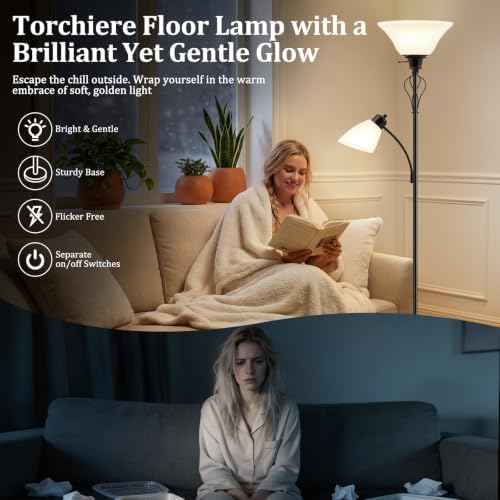 Floor Lamps for Living Room, 70" Tall Torchiere Floor Lamps, Plastic Shade - Image 3