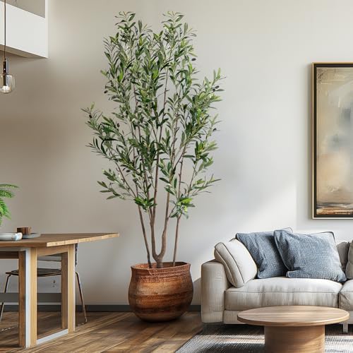 Erimda 7FT Artificial Olive Tree Tall Faux Silk Plant Tall Faux Olive Tree with Natural Wood Trunk & Lifelike Fruits Fake Potted Tree or Home Office Decor by BringNatureToYourHome%EF%BC%81