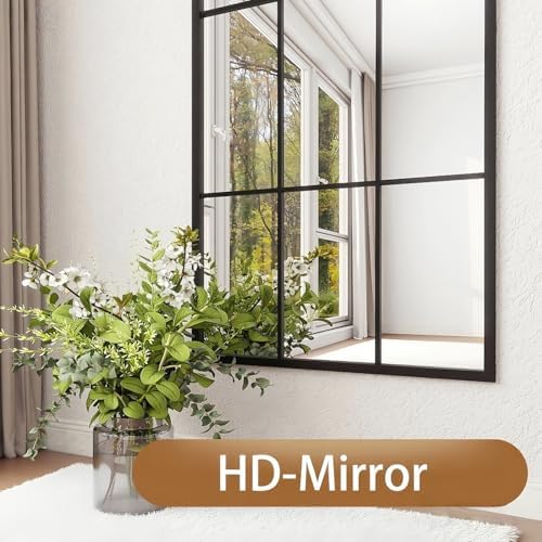 Dewfig Arched Full Length Mirror, 71"x 32" Windowpane Floor Mirror, Black - Image 5