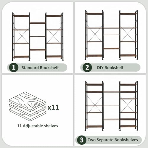 Triple Bookshelf, Free Standing Bookcase with Open Storage Shelves - Image 5