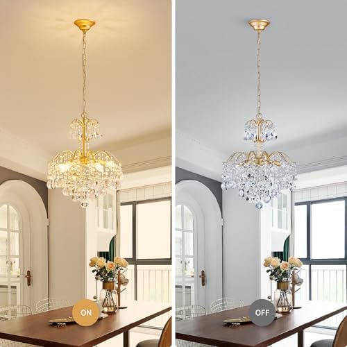 WUZUPS 5-Light Crystal Chandelier Pendant Ceiling Light Modern Lighting Fixture for Bedroom Hallway Bar Kitchen Bathroom, H 20.3" W17.1, E12 Base, Gold - Image 4