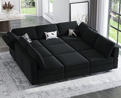 Belffin Modular Sectional Sofa with Ottomans Velvet Reversible Sleeper Chaise Bed Storage Seat Black by Belffin