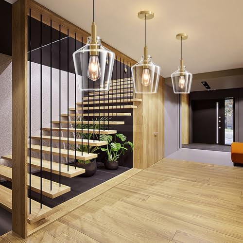 Glass Pendant Lighting for Kitchen Island Entryway 1 Pack Gold Clear 8 Inch - Image 3