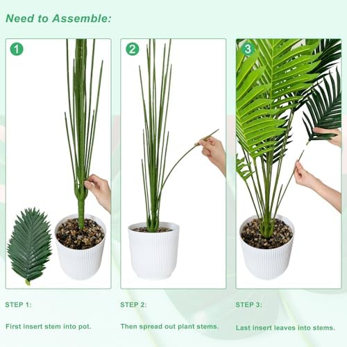 SAJANDAS Set of 2 Artificial Areca Palm Plants in Pots, 50 Inch Fake Tropical Palm Trees with Greenery Leaves and Stems, Faux Dypsis Lutescens Floor Plants for Garden, Store, Office, Home Decoration - Image 5