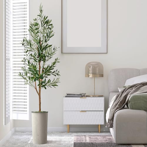 Artificial Tree in Modern Swirl Pattern Planter, Fake Olive Silk Tree for Indoor and Outdoor Home Decoration - 68" Overall Tall (Plant Pot Plus Tree) - Image 3