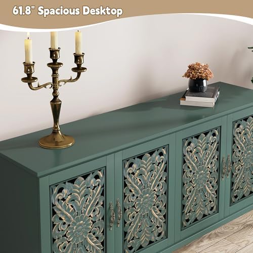 ARTPOWER 61.8" Hollow Carved Accent Cabinet with 4 Doors for Living Room - Image 5