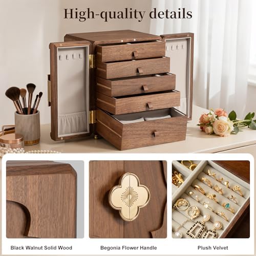 5-Layer Double-Door Walnut Wood Jewelry Box - Image 5