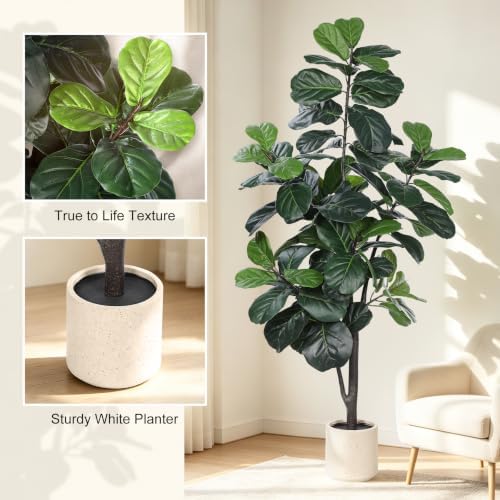 LYERSE Faux Fiddle Leaf Fig Tree 5ft with Sturdy White Planter - Image 2