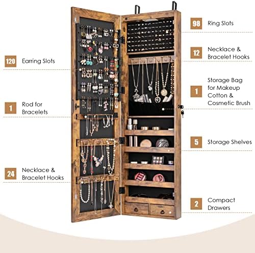 GIANTEX Wall or Door Mounted Jewelry Armoire with Full Length Mirror, 47.5" - Image 4