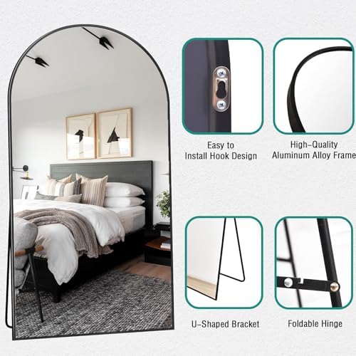 78''x38'' Oversized Full Length Mirrors, Arched Floor Mirror with Stand, Full Body Large Standing Mirror/Leaning/Hanging Wall Mounted for Living Room, Bedroom, Black - Image 4