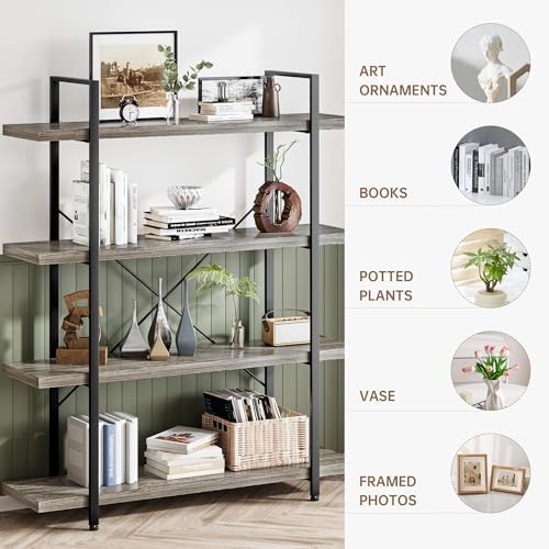 OtterOasis Heavy Duty 4 Tier Industrial Bookcase for Home Office, Grey - Image 3