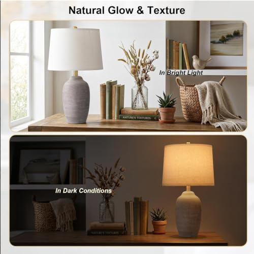24.5" Vintage Ceramic Table Lamp Single-Rustic Boho Accent Nightstand Lamps for Bedroom, Living Room, Entryway-Small Textured Bedside Lamps, Modern Farmhouse Lamps for Home Decor Purple Grey - Image 4
