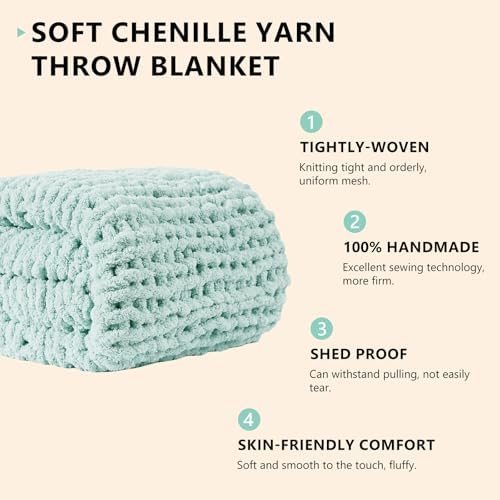 L'AGRATY Chunky Knit Throw Blanket for Couch, 60 x 80 Inches, Mint Green - Image 2