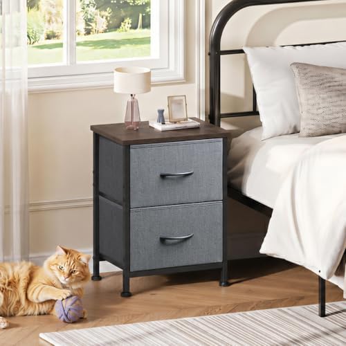 WLIVE Night Stand Set 2, Dresser and Nightstand Sets, Small Dresser for Bedroom with 2 Drawers, End Table with Fabric Bins for Closet, Bedside Furniture, College Dorm, Dark Grey - Image 2