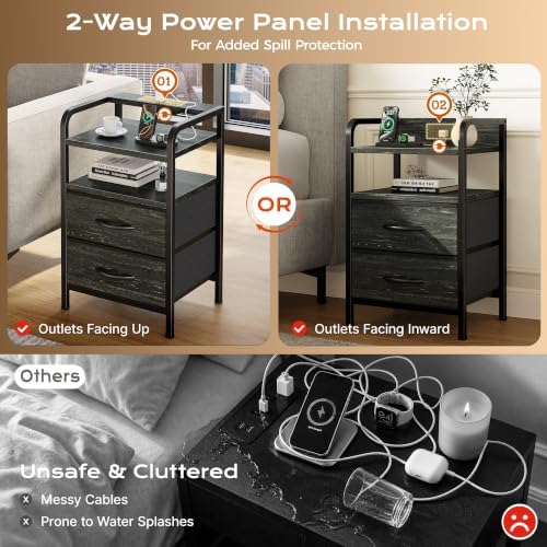Huuger Nightstands Set of 2, Night Stand with LED Lights, Charging Station - Image 6