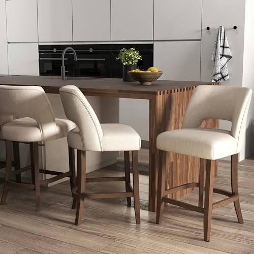 VKNOW Bar Stools Set of 2, 26" Fabric Counter Height Bar Stools, Beige - Image 4