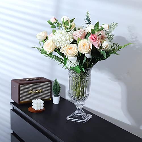 Joeyan 13" Glass Urn Vase,Tall Centerpiece with Ripple Diamond Pattern - Image 5